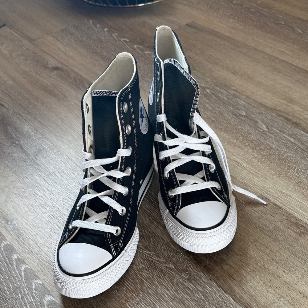 Black High-Top Wedges Sneakers with White Laces